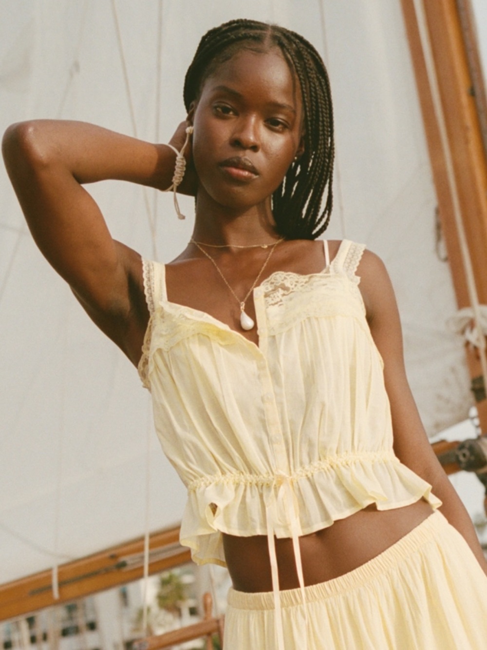 Abercrombie & Fitch Sheer Lace-Trim Camisole in Pale Yellow